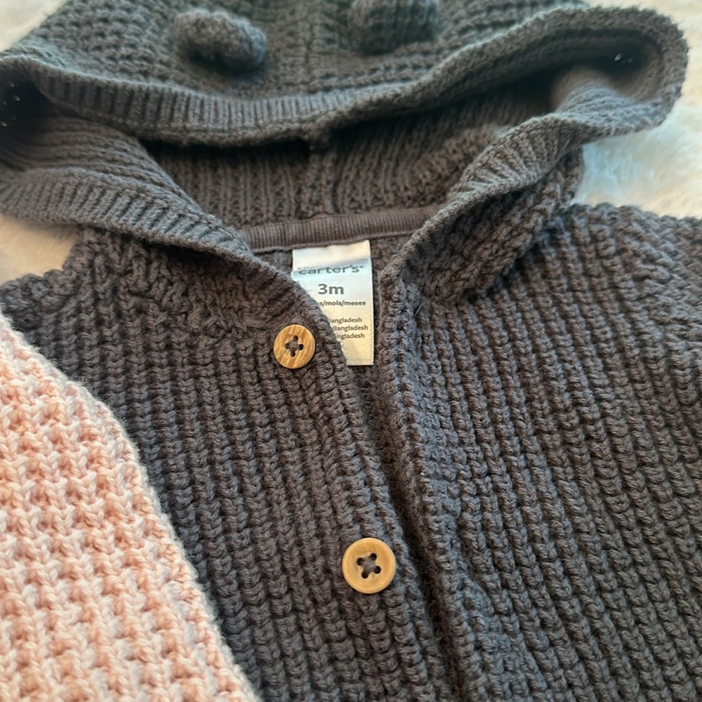 Carters knit jacket 3mo, pink and grey - Picture 2 of 5